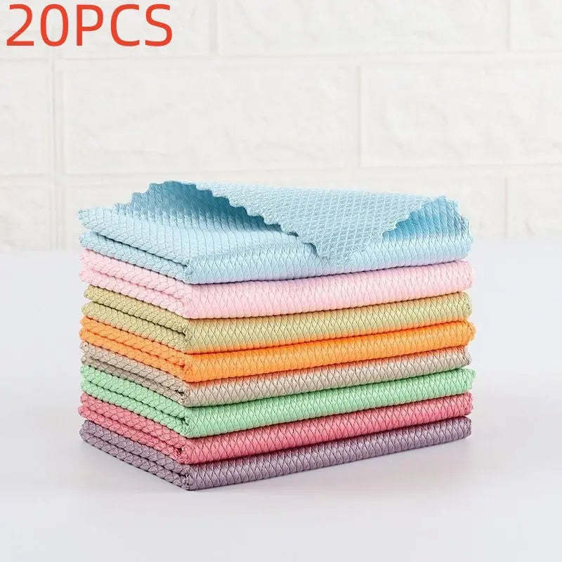 Towel Fish Scale Rag Absorbent Seamless Glass Cleaning - HASHTAG