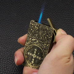 Constantine Relief Ultra Thin Retro Grinding Wheel Lighter Metal Jet Flame Inflatable Lighter Cigarette Accessories Men's Gift HASHTAG BAR TABACCHI