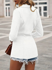 Lapel Double Breasted Blazer, Elegant Long Sleeve Work Office Outerwear With Pockets, Women's Clothing HASHTAG