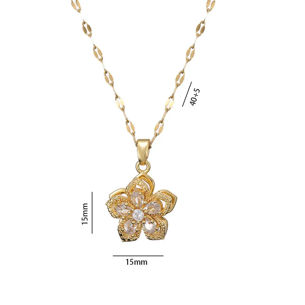 Ins Rhinestones Flowers Necklace Fashion Unique Rotatable Necklace Women&