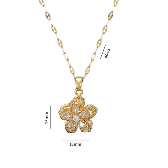 Ins Rhinestones Flowers Necklace Fashion Unique Rotatable Necklace Women&
