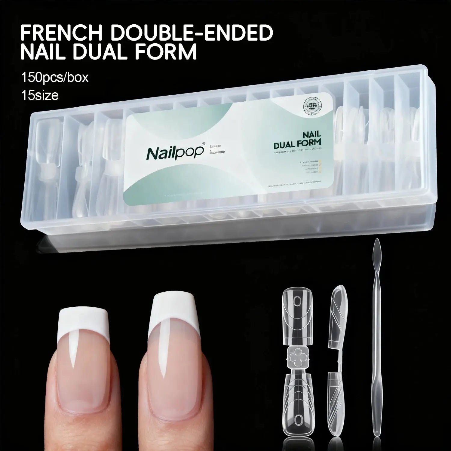 Nailpop 150 pcs Double Ended Nail Dual Forms Square Coffin Shape Extension 15 Sizes Professional Salon Quality Nail Art Tools HASHTAG