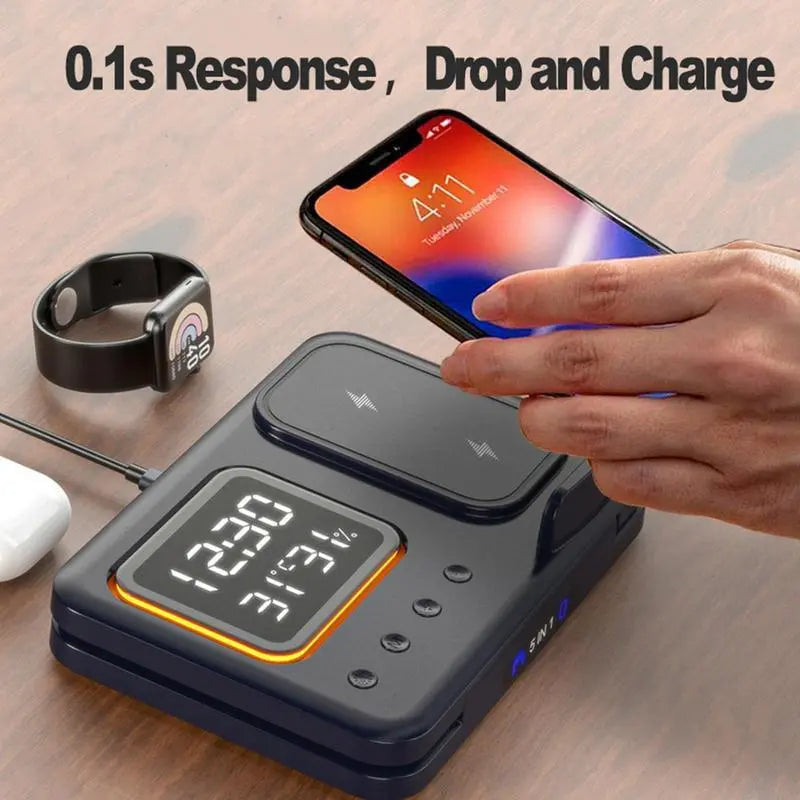 Wireless Chargers Stand 5 In1 LED Digital Alarm Clock Fast Charging - HASHTAG