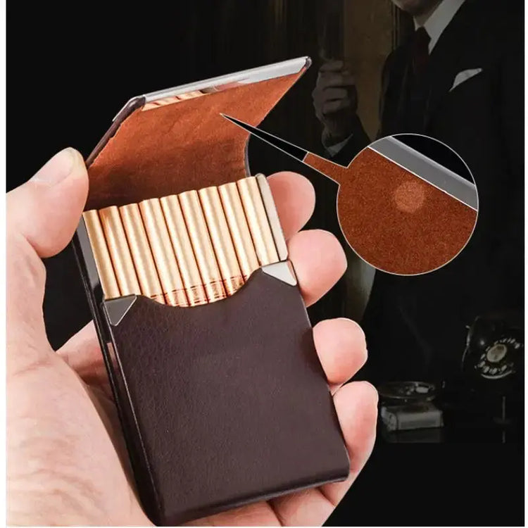 Multifunction Stainless Steel Cigarette Case PU Cigar Storage Box Tobacco Holder 1 PC Card Cases Smoking Accessories - HASHTAG