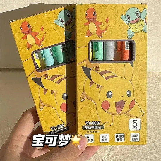 5pcs Pokemon Pikachu Gel Pen Cute Anime Cartoon Charmander Squirtle Press on Gel Pen Stationery School Supplies Holiday Gifts - HASHTAG