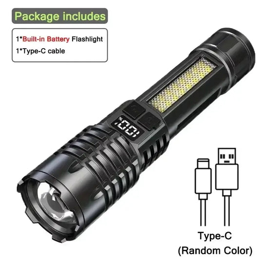 High Power LED Flashlight Powerful TYPE-C Rechargeable COB Flashlight With Side Light Torch For Outdoor Camping Hiking - HASHTAG