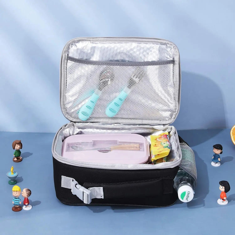 Kids Lunch Box with Supper Padded Inner Keep Food Cold Warm for Longer Time, Leak-Proof Solid Insulated School Lunch Bag with Multi-Pocket for Teen Boys Girls,Cpc Certified Grey Black