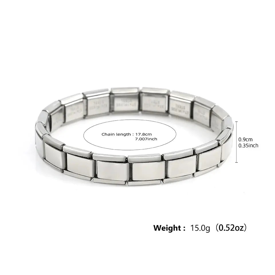 Trendy Square Italy Stainless Steel Bracelets For Women Men HipHop Metal Italian Modules Stretchable Gift Birthday Party Jewelry - My Hashtag Shop