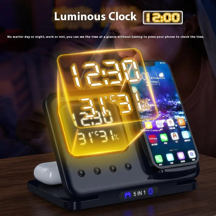 Wireless Chargers Stand 5 In1 LED Digital Alarm Clock Fast Charging - HASHTAG