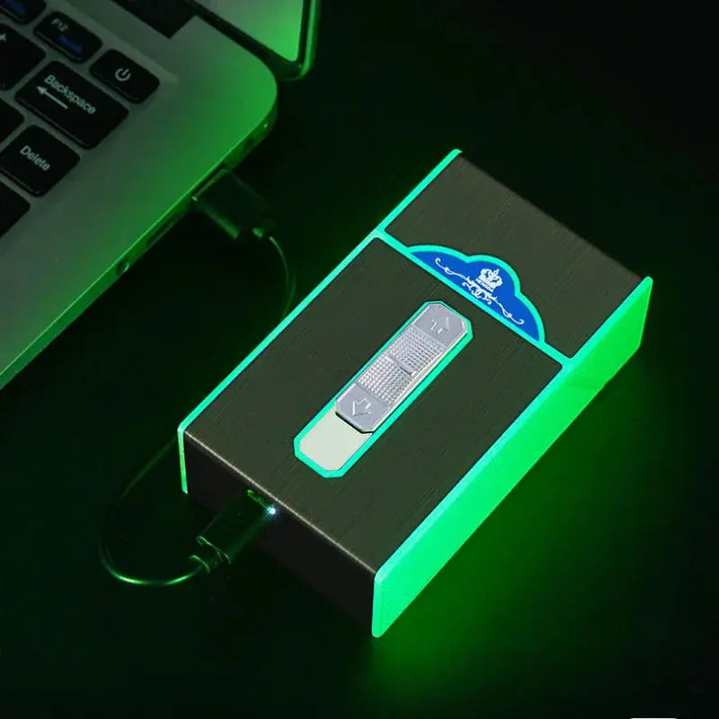 Waterproof Luminous Cigarette Case with Cigarette Lighter, Multifunctional Case, Coarse Smoke, Can Hold 20 - HASHTAG