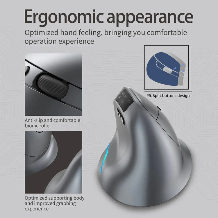 ZELOTES F-26C Mouse Rechargeable display dual-mode wireless mouse with silent 2.4GHz BT gray mouse - My Hashtag Shop
