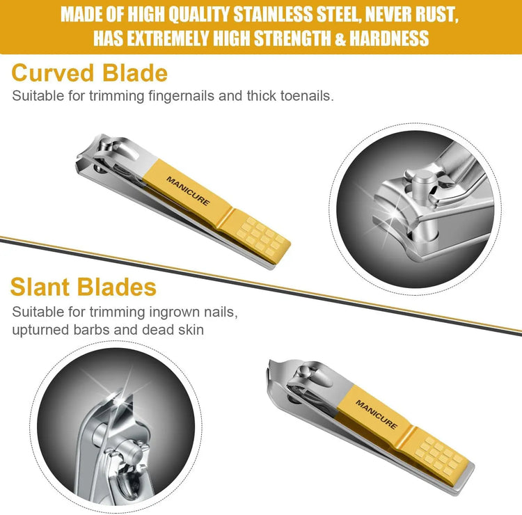 Tagliaunghie Set Professionale - Grooming Kit Strumenti per Manicure E Pedicure 16Pcs Con Lussuosa Custodia Da Viaggio in Pelle(Giallo)