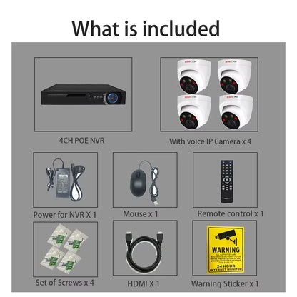 4K 8MP Ultra HD POE IP Security Camera System NVR Kit with Audio Out Door Bullet Indoor Dome Human Detection Video Surveillance