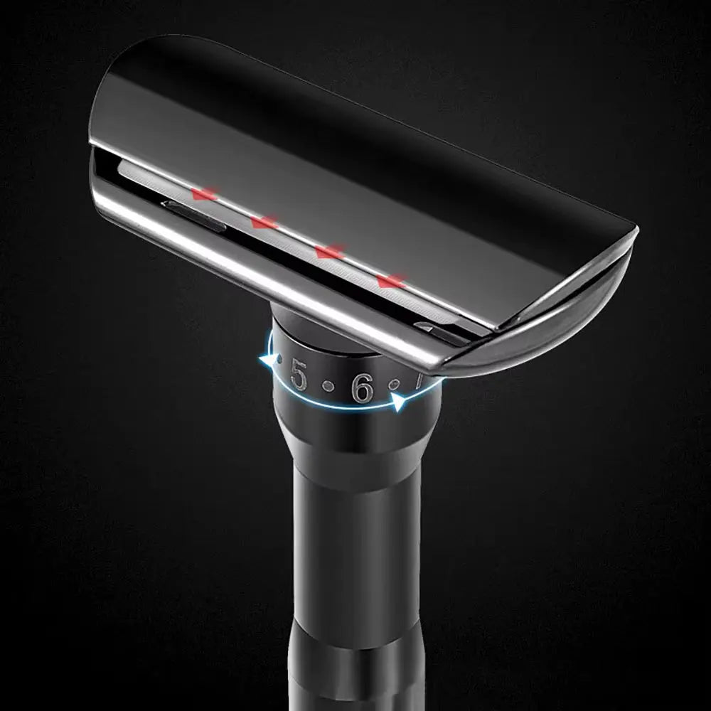Adjustable Safety Razor Safer Press to Open Blade Replacing System 1 Razor 1 Travel Case & 5 Blades Men&