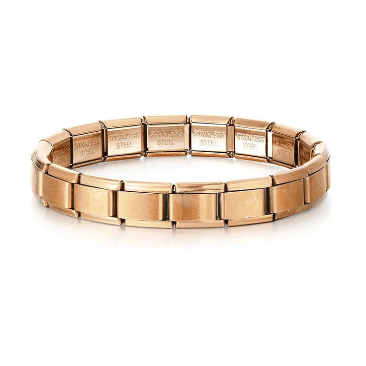 Trendy Square Italy Stainless Steel Bracelets For Women Men HipHop Metal Italian Modules Stretchable Gift Birthday Party Jewelry - My Hashtag Shop