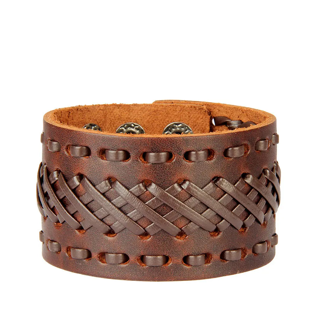 Retro Wide Leather Hand-strung Bracelet For Men And Women HASHTAG