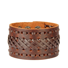 Retro Wide Leather Hand-strung Bracelet For Men And Women HASHTAG