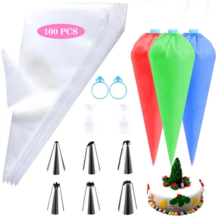 Silicone Piping Bags and Tips Set Cake DIY Decorating Kit with Stainless Steel Nozzle Reusable Silicone Pastry Baking Tool