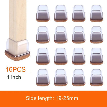 16PCS Transparent Table Chair Leg Protectors Caps Round Square for Furniture Foot Legs Cover Floor Protector with Felt Bottom - HASHTAG