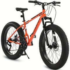26in Adult/Youth full 21 speed mountain tire bike, double disc brakes, high carbon steel frame, front suspension, mountain bike, City commuter city bike, bike HASHTAG