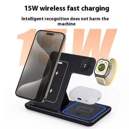 15W 3 In 1 LED Fast Wireless Charger Stand Foldable Charging Station For Smart Phone 15 14 13 12 11 IWatch 9 8 7 6 5 Airpods Pro HASHTAG