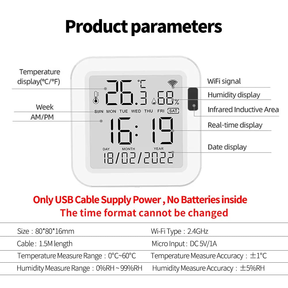 Smart Thermometer hygrometer Tuya WiFi Temperature and Humidity Sensor With Backlight APP Remote Control Work with Tuya Alexa - My Hashtag Shop