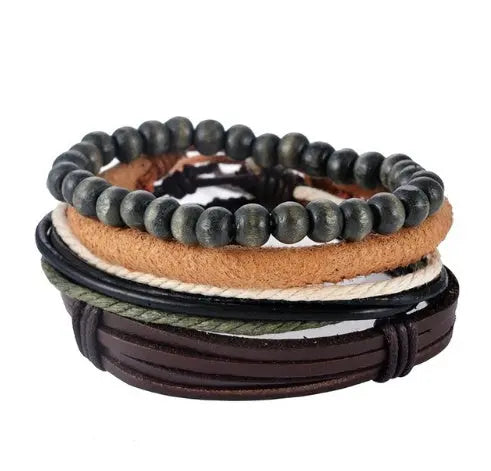 Leather Bracelet Men Multilayer Bead Bracelet Punk Wrap Bracelets for Women Vintage punk Men Jewelry AliExpress