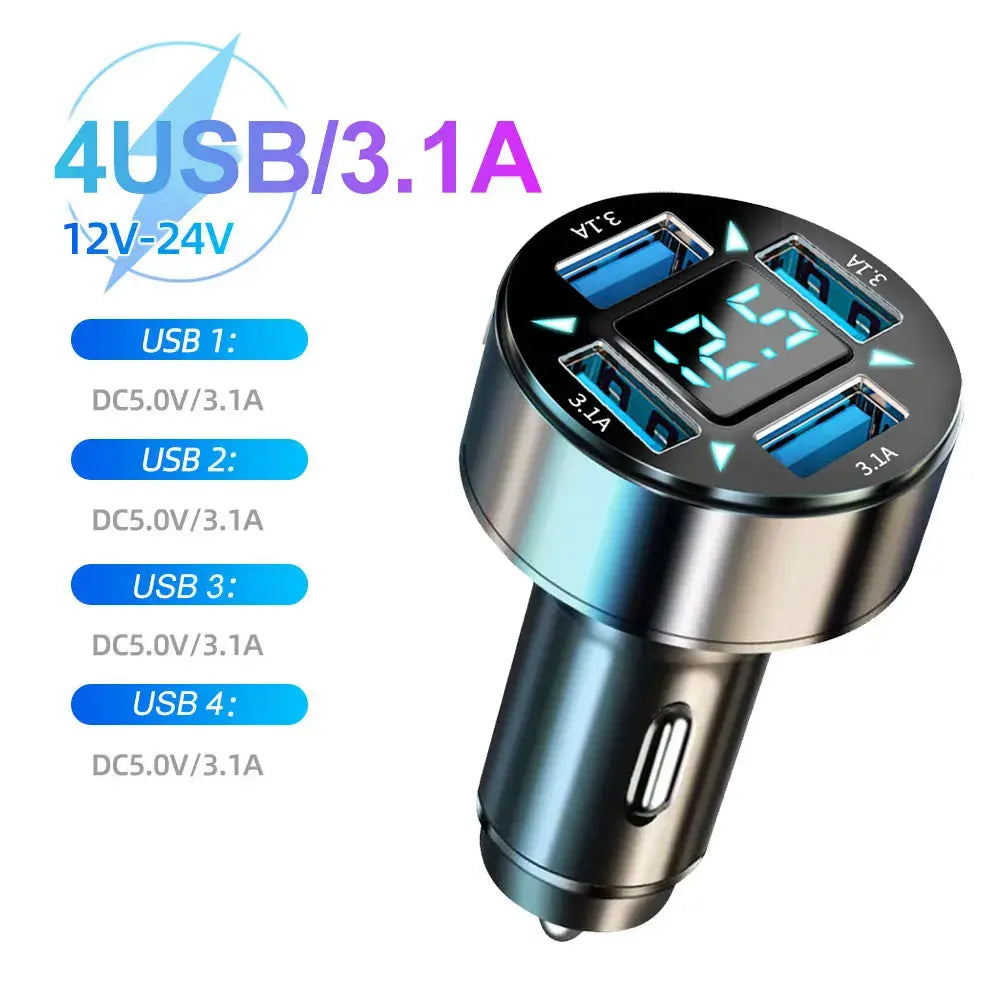 66-250W PD Car Charger QC3.0 Fast Charge One to Six Car Cigarette Lighter Plug Car Charger Flash Charge with Digital Display - HASHTAG