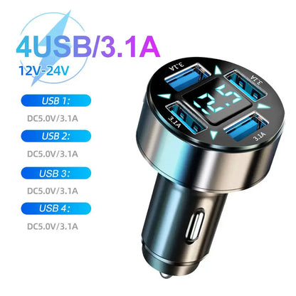 66-250W PD Car Charger QC3.0 Fast Charge One to Six Car Cigarette Lighter Plug Car Charger Flash Charge with Digital Display - HASHTAG