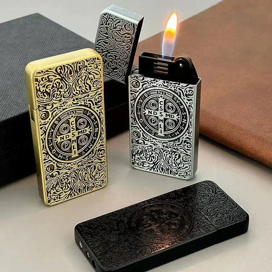 Constantine Relief Ultra Thin Retro Grinding Wheel Lighter Metal Jet Flame Inflatable Lighter Cigarette Accessories Men&