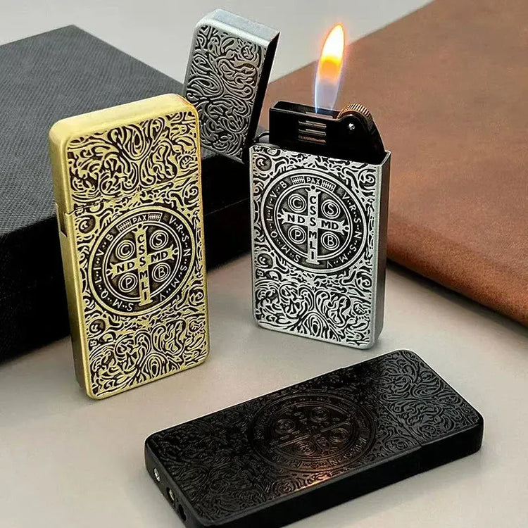 Constantine Relief Ultra Thin Retro Grinding Wheel Lighter Metal Jet Flame Inflatable Lighter Cigarette Accessories Men&