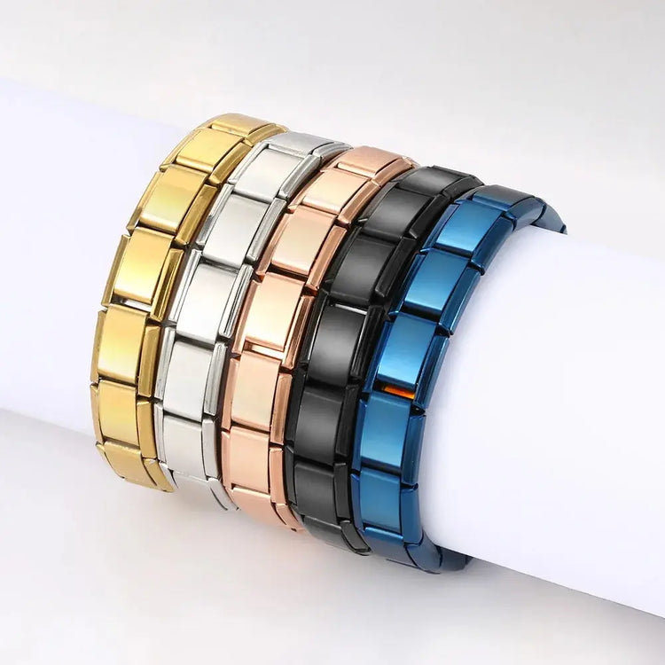 Trendy Square Italy Stainless Steel Bracelets For Women Men HipHop Metal Italian Modules Stretchable Gift Birthday Party Jewelry - My Hashtag Shop