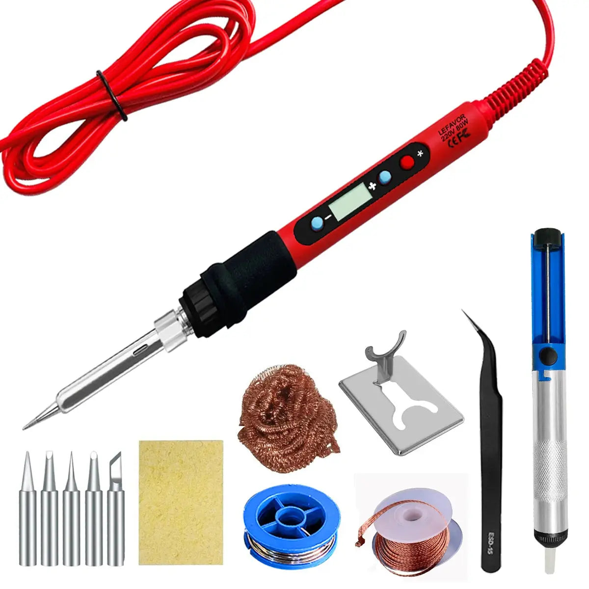 80W Soldering iron kit adjustable temperature LCD solder welding tools Ceramic heater soldering tips Tweezers soldering wire - HASHTAG