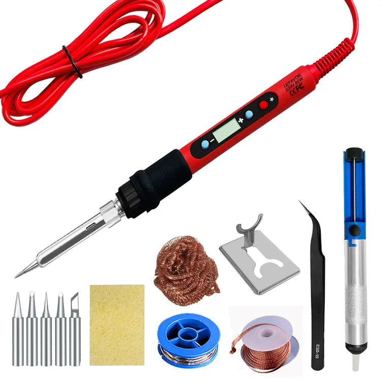 80W Soldering iron kit adjustable temperature LCD solder welding tools Ceramic heater soldering tips Tweezers soldering wire - HASHTAG