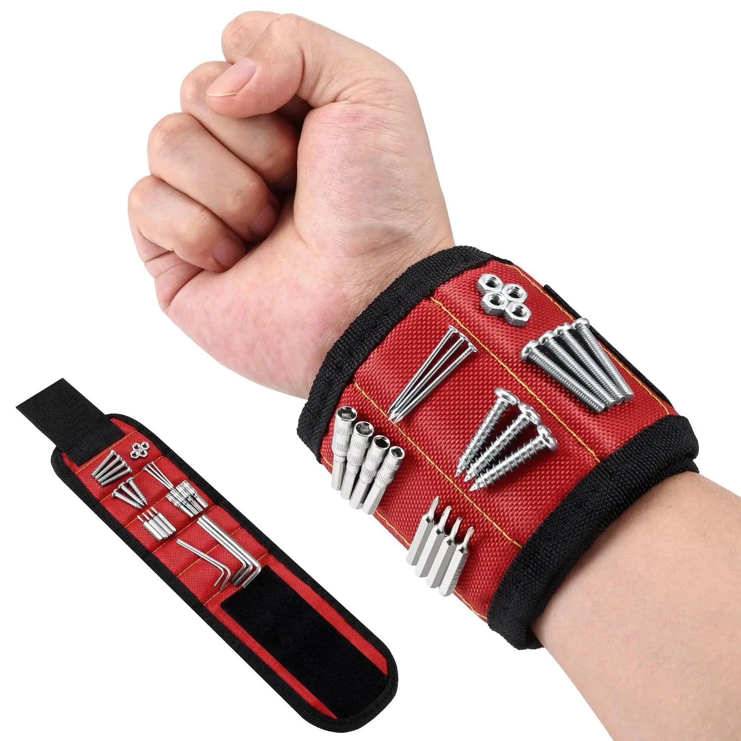 Magnetic wristband comes with 10 strong magnets wrist power repair tool accessories for screws nails bolts drills fasteners DIY HASHTAG