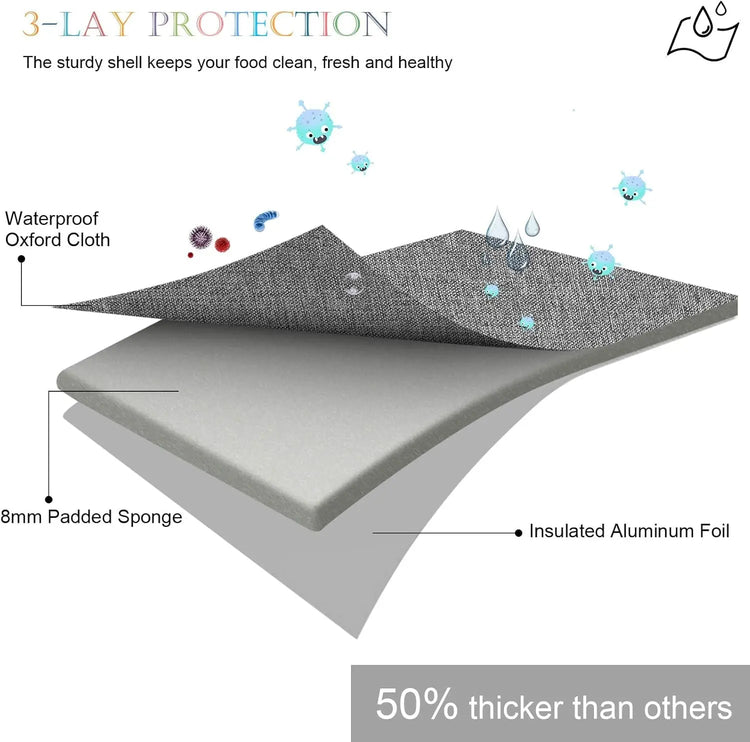 Kids Lunch Box with Supper Padded Inner Keep Food Cold Warm for Longer Time, Leak-Proof Solid Insulated School Lunch Bag with Multi-Pocket for Teen Boys Girls,Cpc Certified Grey Black