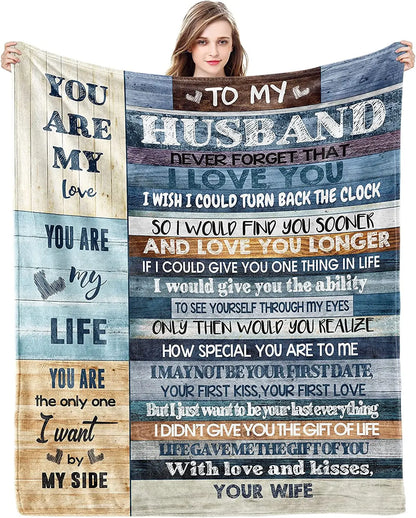 Gifts for Husband, Husband Gifts Blanket from Wife, Anniversary Romantic Gifts for Him, Birthday Gifts for Husband Blanket 60"X50", Husband Gifts for Christmas Valentine Father&