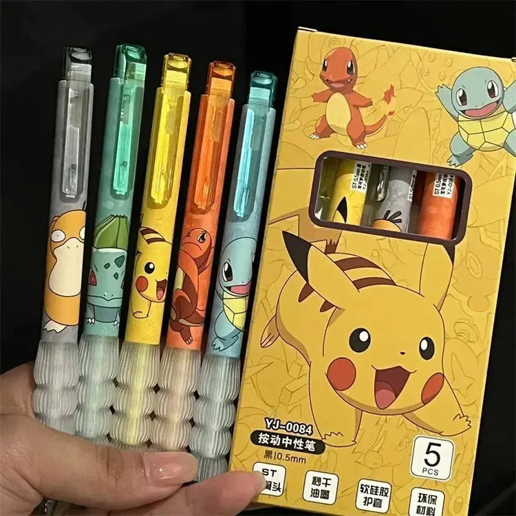 5pcs Pokemon Pikachu Gel Pen Cute Anime Cartoon Charmander Squirtle Press on Gel Pen Stationery School Supplies Holiday Gifts - HASHTAG
