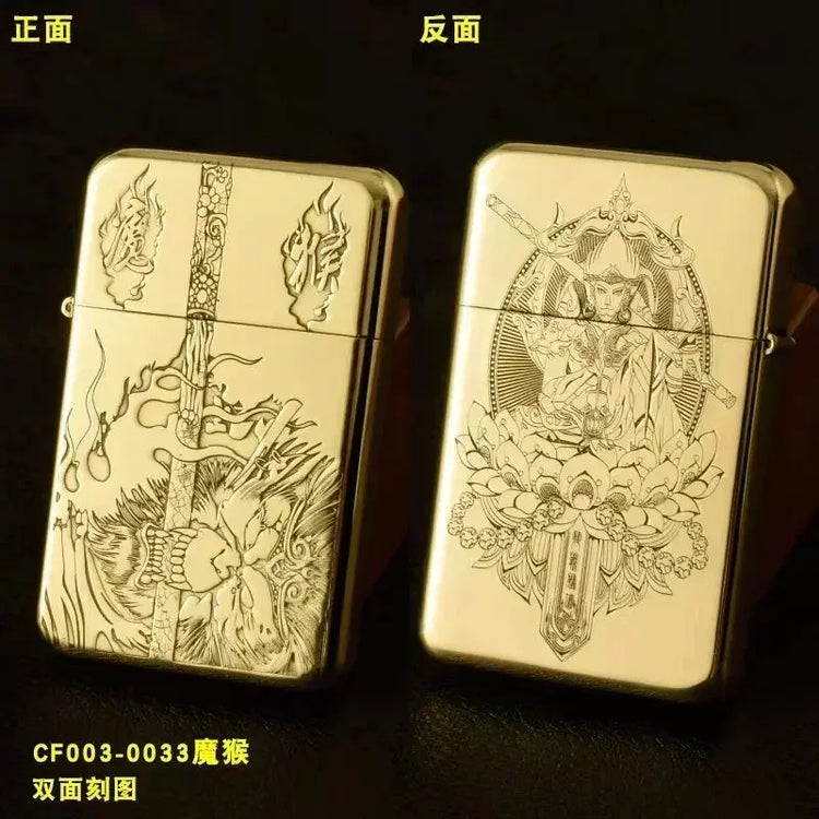 Exquisite Brass Kerosene Lighter Slim Windproof Vintage Grinding Wheel Ignition Lighter Cigarette Accessories Men&