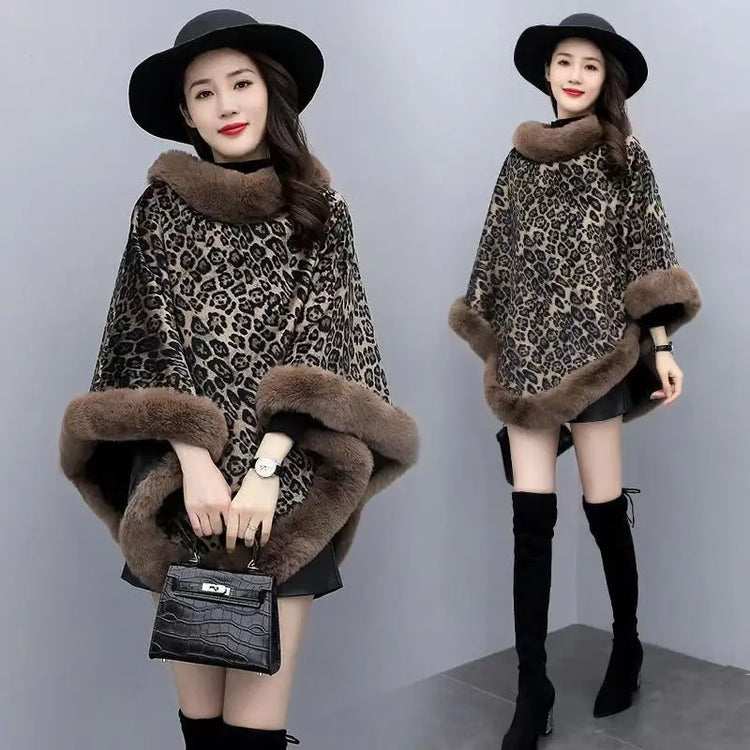 Leopard-print Thickened Velvet Oversized Cloak HASHTAG