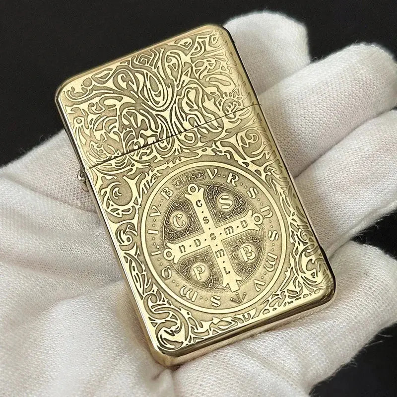 Exquisite Brass Kerosine Lighter Slim Windproof Vintage Grinding Wheel Ignition Lighter Cigarette Accessories Men&