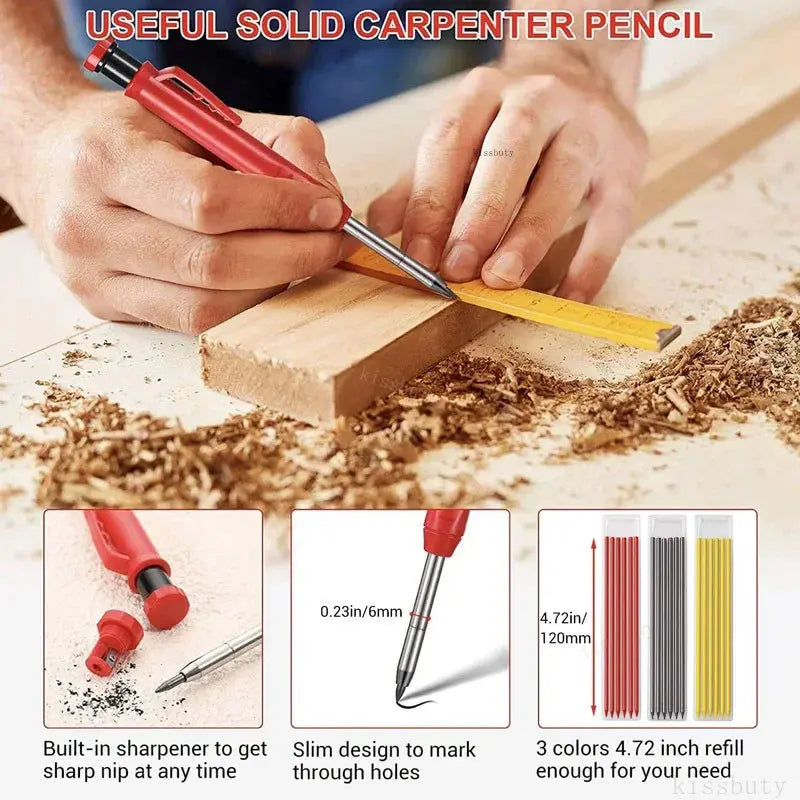 Solid Carpenter Mechanical Pencil with Sharpener Woodworking Tools 2.8mm 3 Colors Refill Construction Tools Stationery Supply - HASHTAG