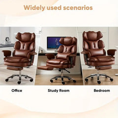 Supreme Comfort Reclining Desk Chair - Ergonomic High Back with Footrest, Adjustable Height for Big & Tall, Luxury PU Leather Executive Computer Task Chair, Lumbar Support & Padded Armrests HASHTAG