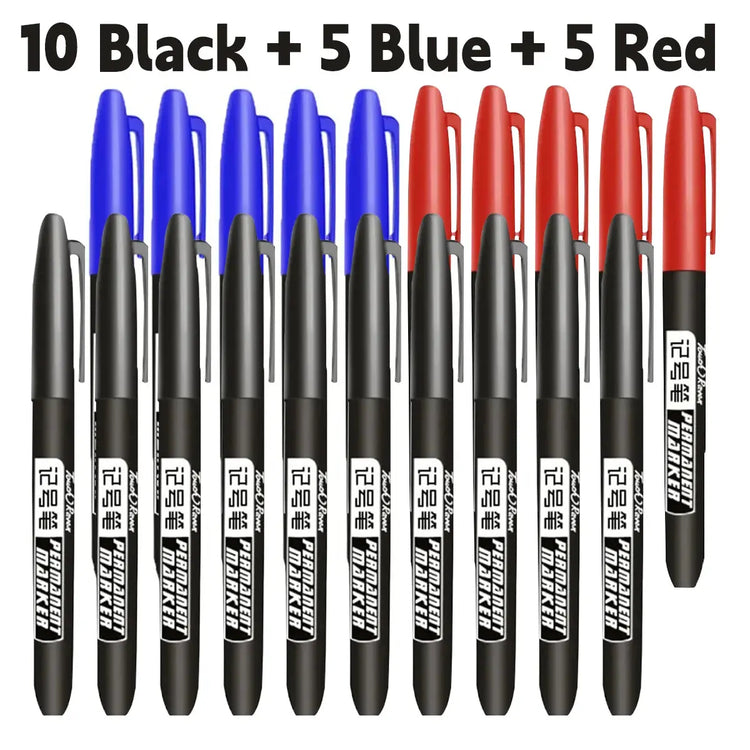 6 PCS Permanent Marker Pen Manga Drawing Markers Black Blue Red Waterproof Ink Sketch Pens Stationery Art School Supplies - HASHTAG