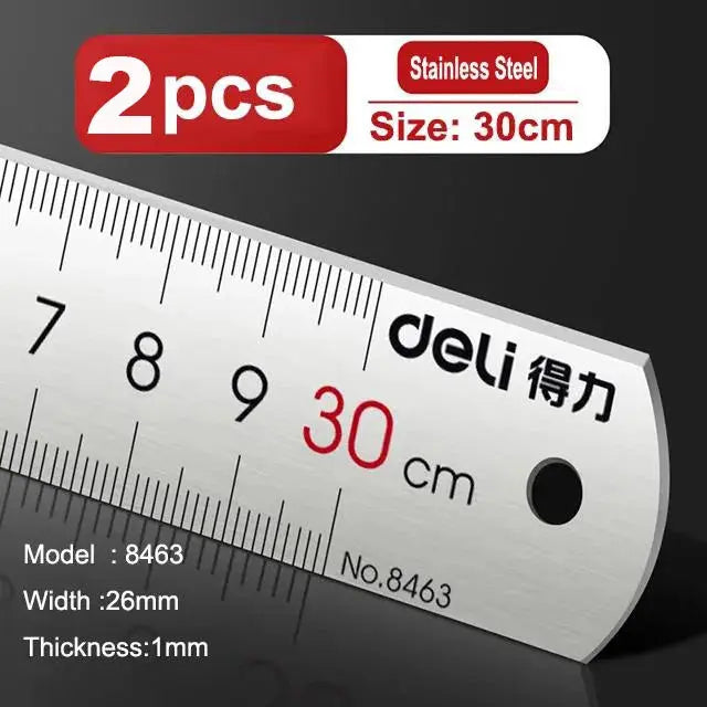 Deli Stainless Steel Ruler 15/20/30cm Metal Straight Ruler for Home School Precision Measuring Drawing Tool Supplies 1/2/5pcs - HASHTAG
