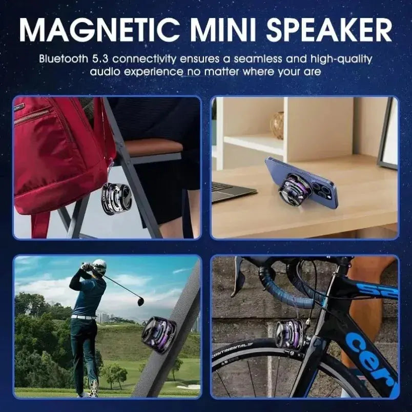 Mini Travel Stereo Speaker Outdoor Magnetic Bluetooth Speaker Wireless Portable with RGB Color Light and Phone Holder for IOS - HASHTAG