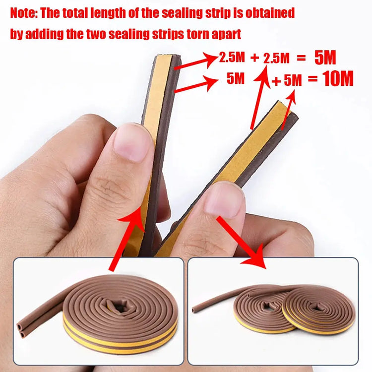 5m/10m Weather Stripping Door Seal Strip Diep Self-adhesive Draft Stopper Tape Window Insulation Noise Rubber Sealing Strip - HASHTAG