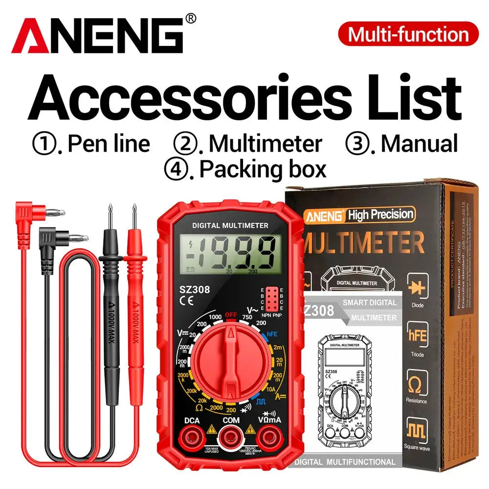 ANENG SZ308 Digital Multimeter   AC/DC Current Meter Voltage Resistance Meter Electrician LCD Backlight Ohm Square Wave Test - HASHTAG