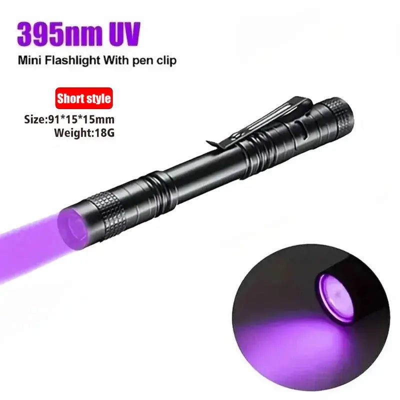 UV Flashlight 395nm Ultraviolet Torch With Pen Clip Portable AAA Batteries Used Violet Light Pet Urine Scorpion Detector UV Lamp HASHTAG