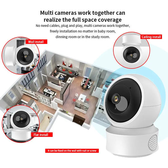 Telecamera di sorveglianza HD a 360 gradi per interni con doppia luce intelligente - My Hashtag Shop